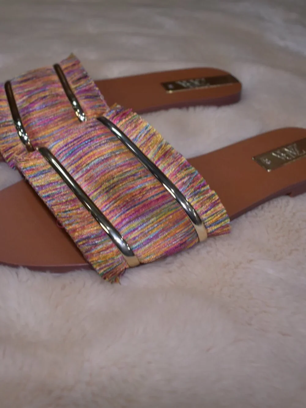 Zara Colorful Fringe Slide Sandals Size 39/8 Boho Summer Vacation Flats - Picture 4 of 12
